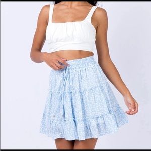 Princess Polly Meltem Mini Skirt Tiered Blue and White Floral Skirt Size 12